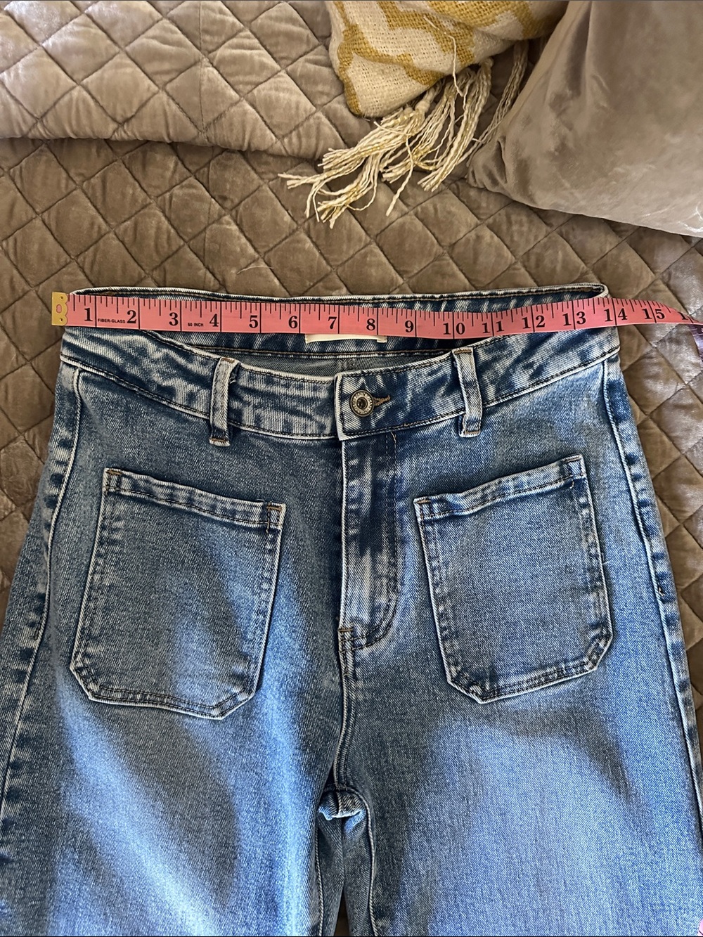 Women's Blue Wide Leg Jeans - Classic Flare - Picture 3 of 6